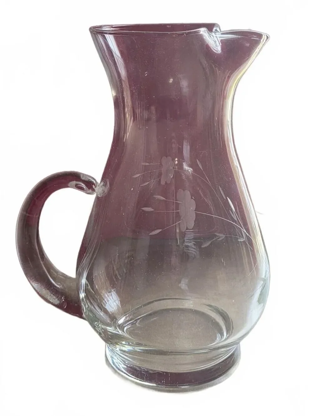 Princess House Heritage Glass Pitcher Vintage Clear Crystal Etched Floral 9.5